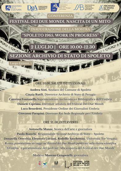 Locandina conferenza e mostra “Spoleto 1965, work in progress”, 2 luglio 2026